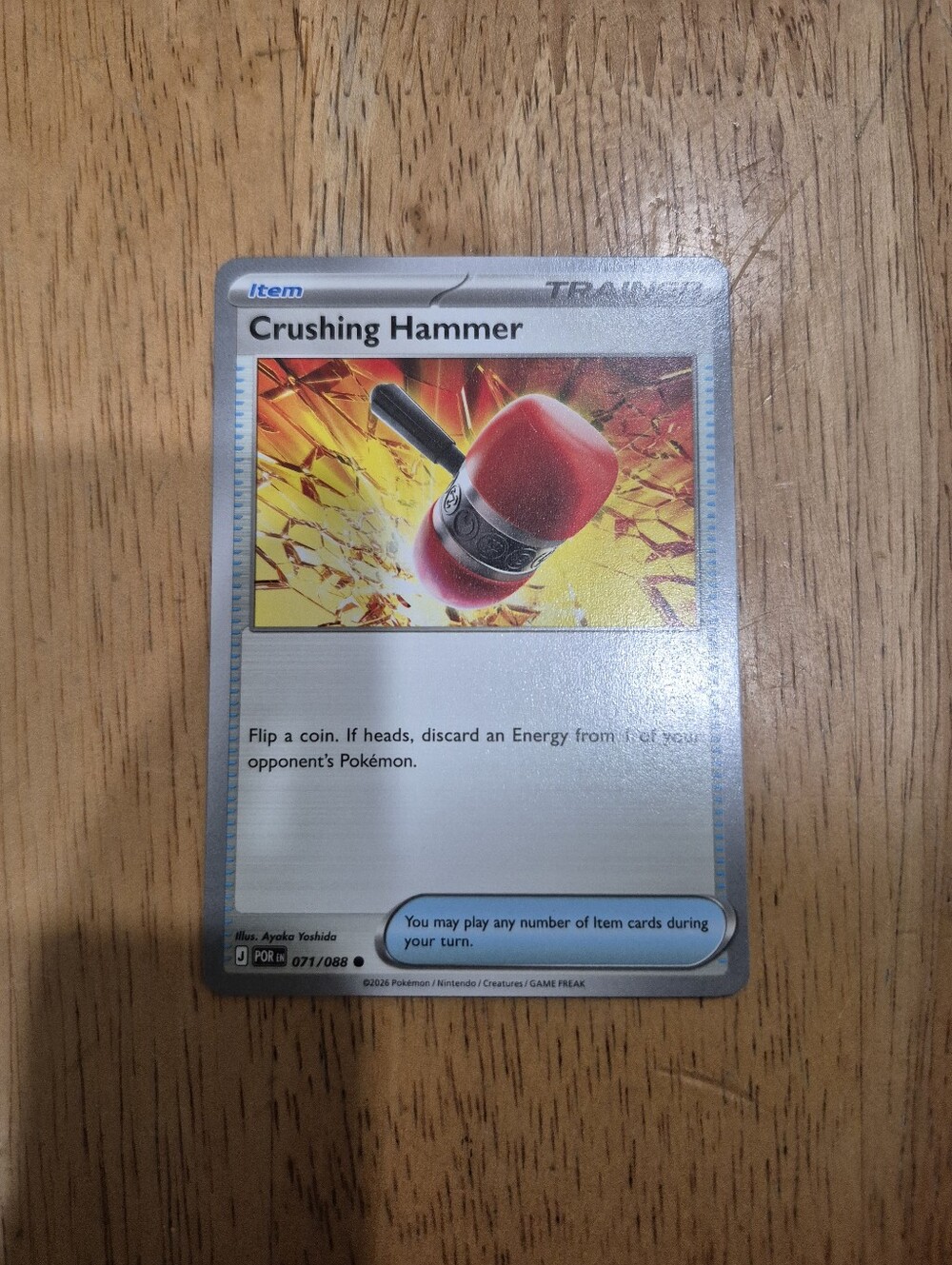 QTY 2 Crushing Hammer Pokémon Tool Trainer Card